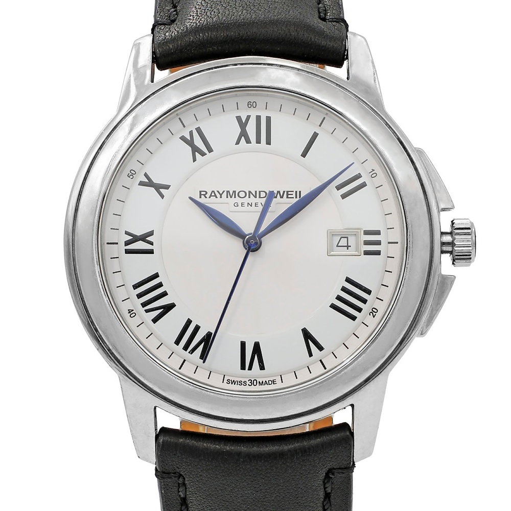 Tradition White Dial Steel Leather Mens Watch
